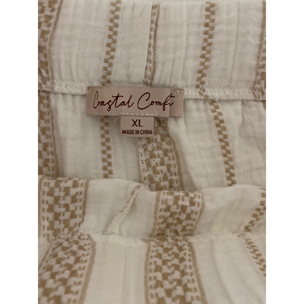 Coastal Comfort XL Cotton Gauze Striped Wide Leg Pants Cream Tan Elastic Waist - Picture 2 of 10